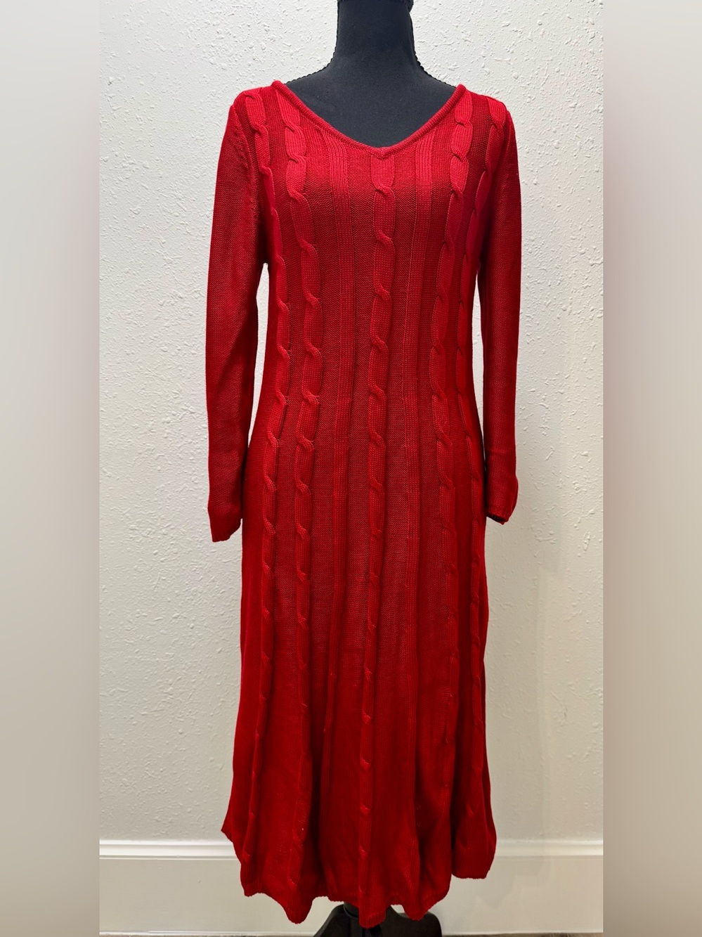 Nine West Red Cable-Knit Long Sleeve Dress